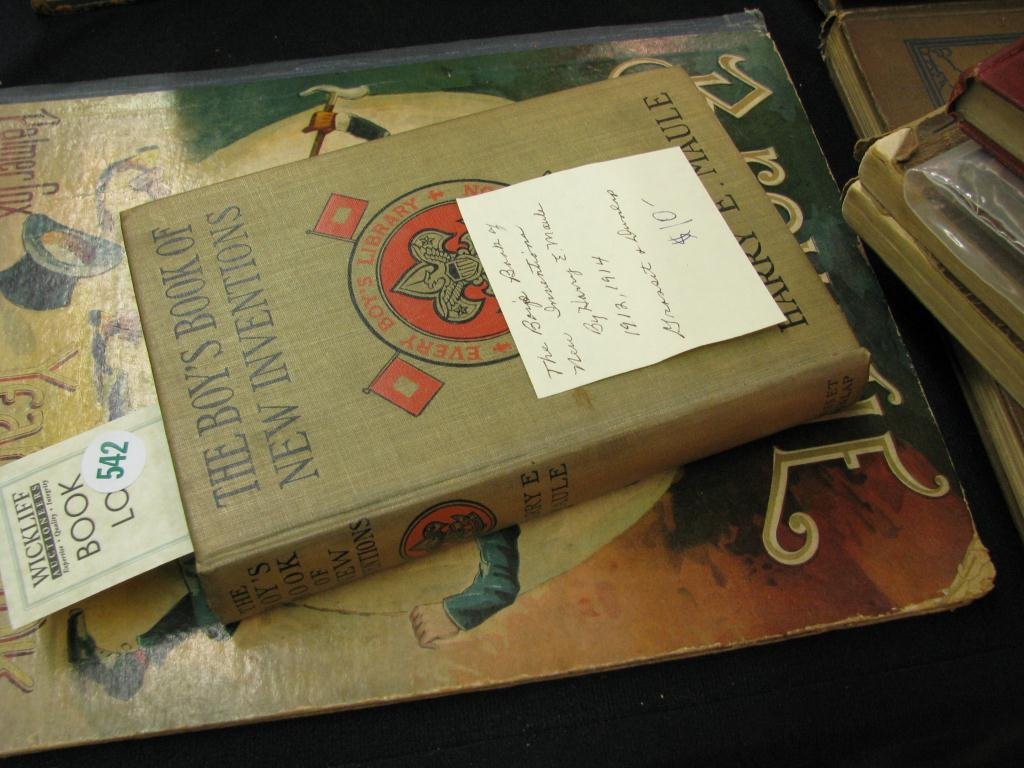 "Brownie Year Book", "Boy's Book of New Inventions: "Brownie Year Book" by Palmer Cox, published by McLaoughlin Bros., New York, 1895, Fair-, inscribed inside, some children's pencil drawings inside front cover, all pages included but some no longer at