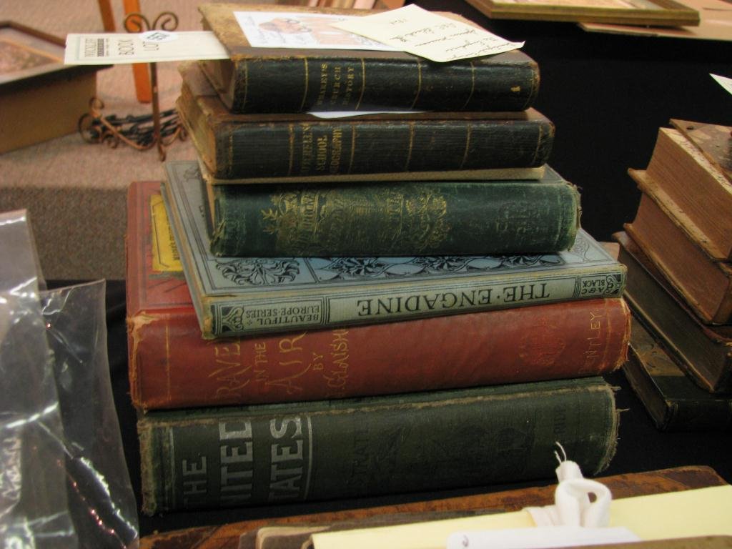Group of Seven Antique and Vintage Books: Group of Seven Antique and Vintage Books including "Life of David Crockett, The Original Humorist and Irrepressible Backwoodsman", ca. 1865; "A System of Modern Geography", Mitchell, 1843; "Sketches o