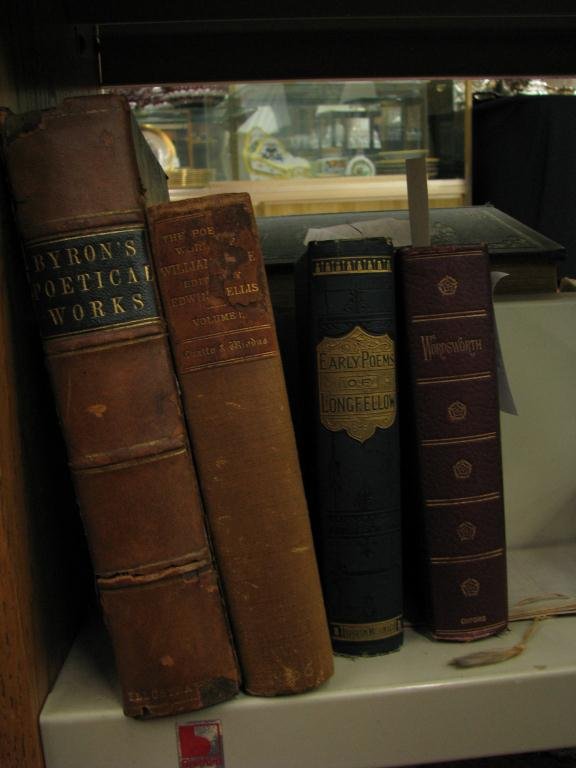 Four Antique Classic Poetry Books: Four Antique Classic Poetry Books including "The Early Poems of Henry Wadsworth Longfellow", 1885; "Poetical Works of William Wordsworth", 1906; "Poetical Works of Lord Byron", 1875; "The Poetical Wor