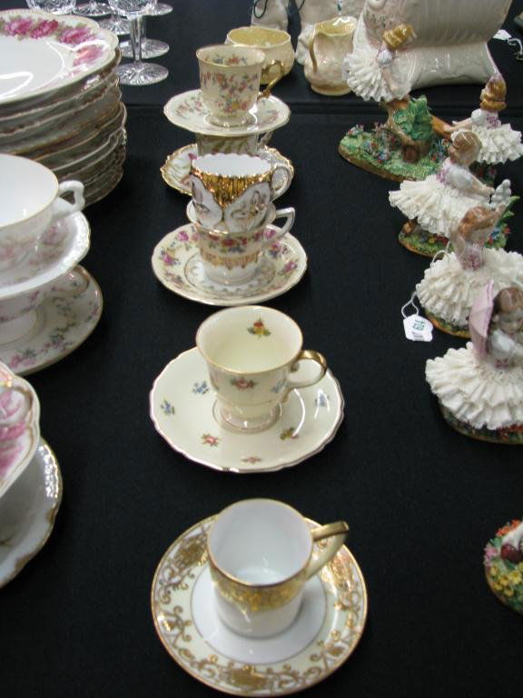Large Collection of French & German Dinnerware: Large Collection of French & German antique dinnerware including dinner plates, cups & saucers, creamer and sugar sets, various patterns