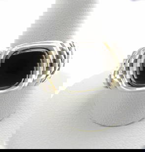 David Yurman Onyx Sterling, 14K Yellow Gold Ring: A nice David Yurman sterling silver cable ring, suitable to gentleman's collection, featuring an approximately 10mm x 10mm cabochon onyx, with 14K yellow gold accent on each side of mounting. Band mea