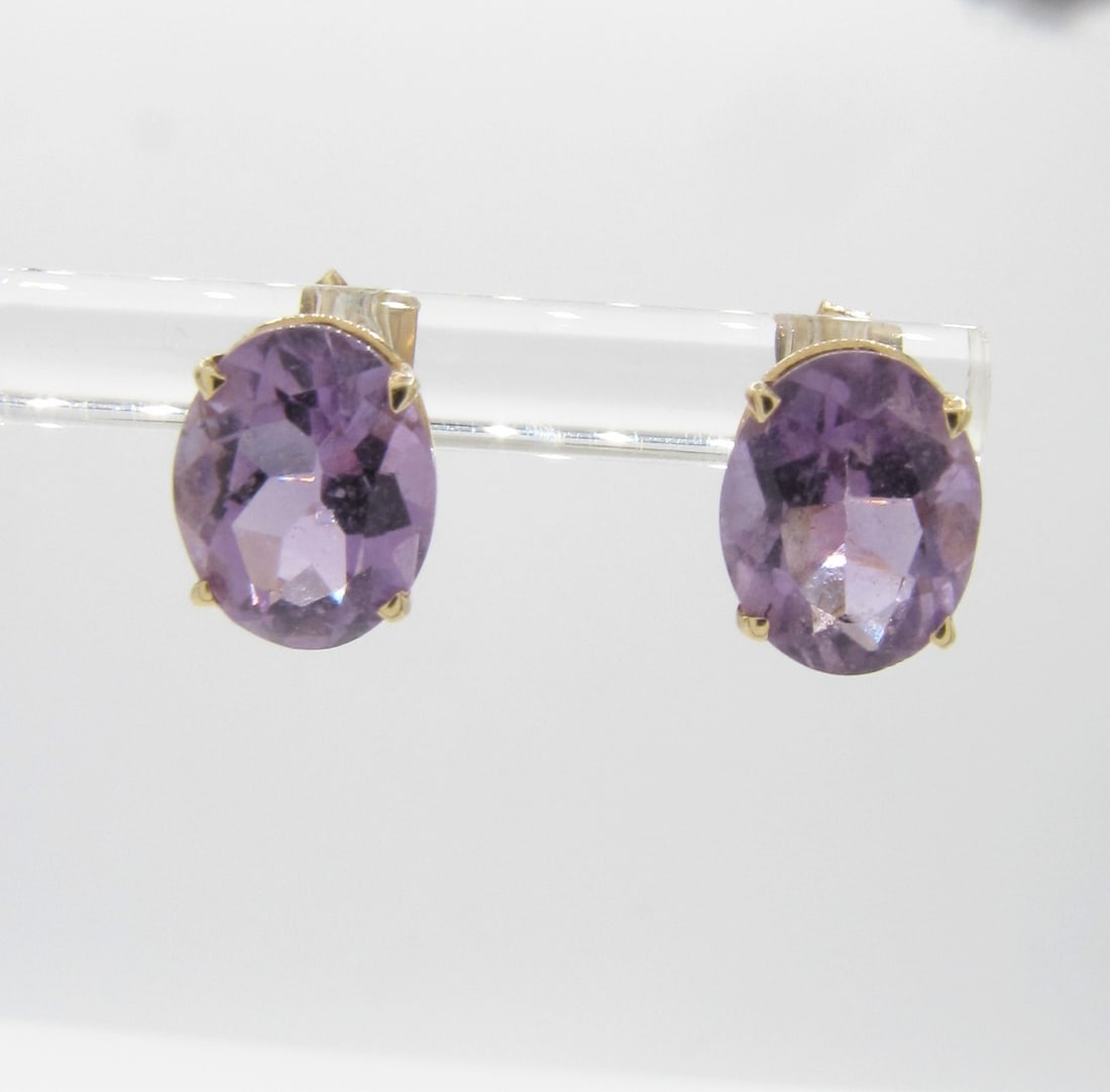 Pair 14K Rose Gold Mounted Oval Amethyst Earrings (1 of 2)