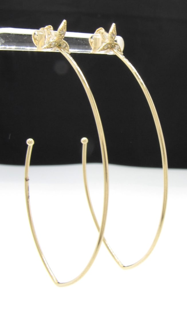 Pair 14K Diamond Wire Hoop Earrings (1 of 4)
