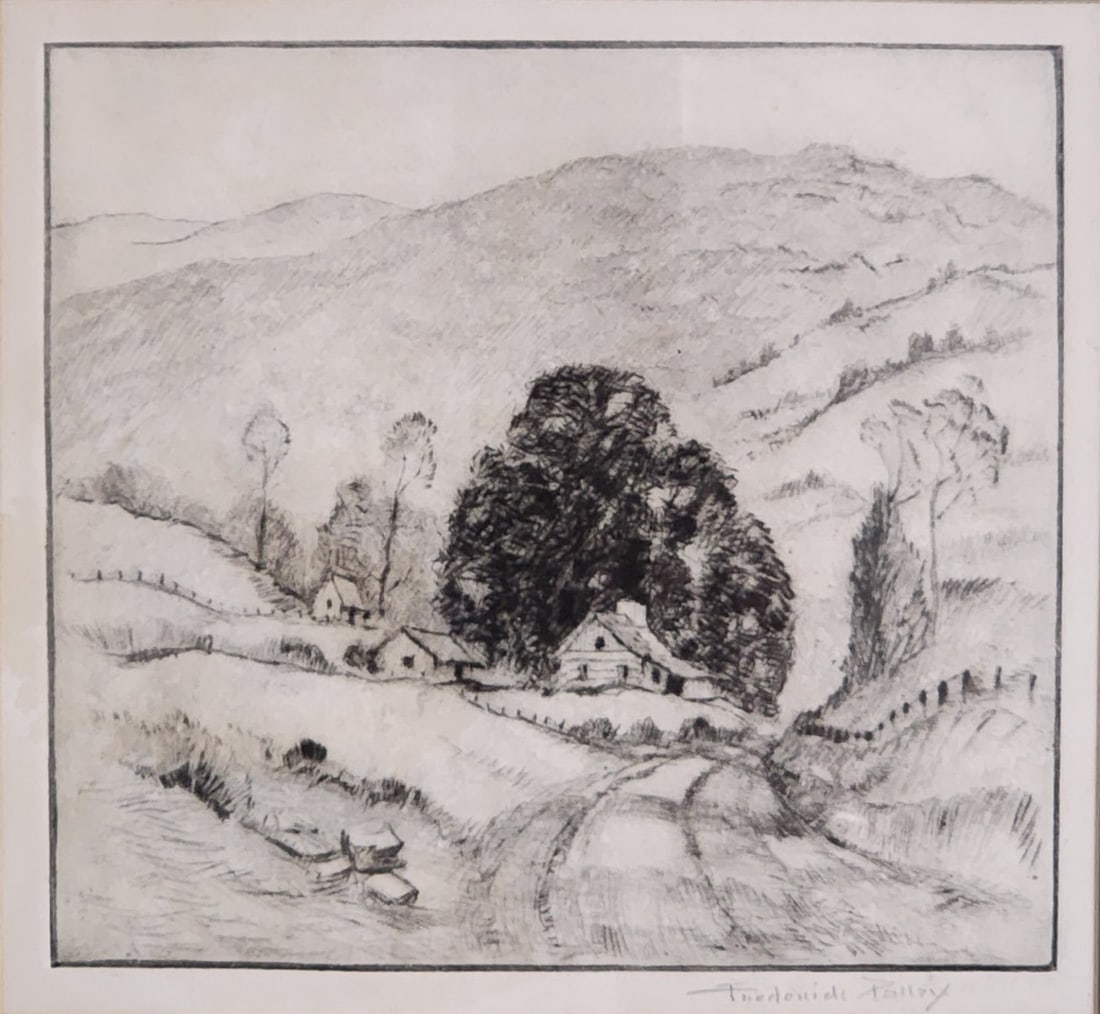 Frederick Polley Etching, Cabin in Landscape (1 of 5)
