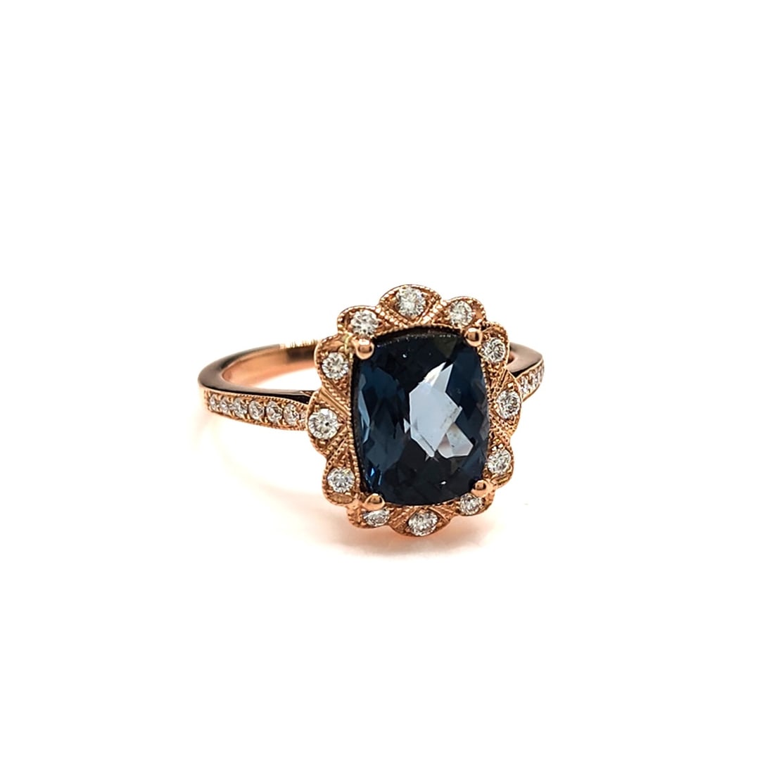 14K Rose Gold London Blue Topaz, Diamond Ring (1 of 3)