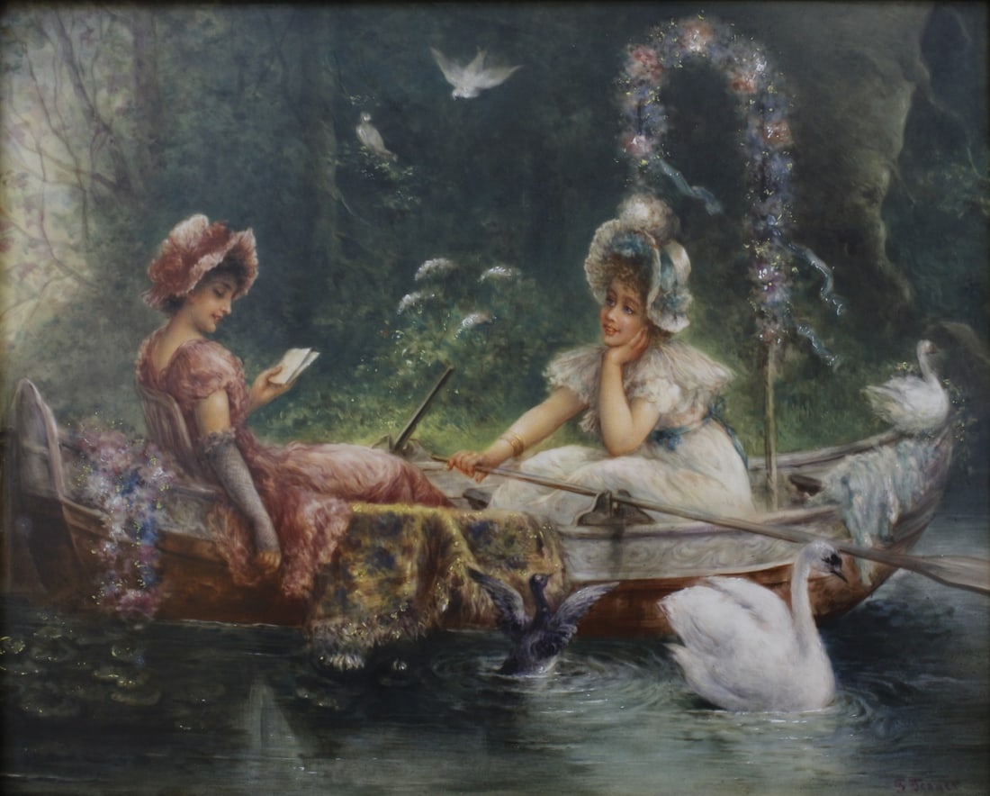 Framed, Hand-Painted Porcelain Plaque, Signed (1 of 4)