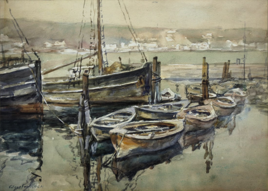 Edgar J Forkner 11.5x16 WC Boats at Harbor (1 of 3)