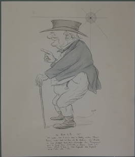 Max Beerbohm Caricature Lithograph: A lithograph by Max Beerbohm (UK) dated 1901 and signed in plate, "Old England...", matted, not framed, size as matted: 18 x 16