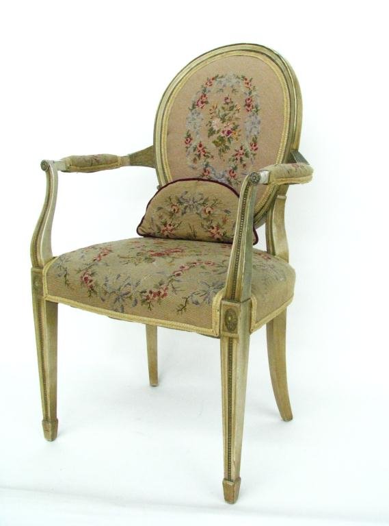 French Style Bergere Chair With Tapestry: French Style Bergere' Chair With Tapestry upholstery and painted and carved frame