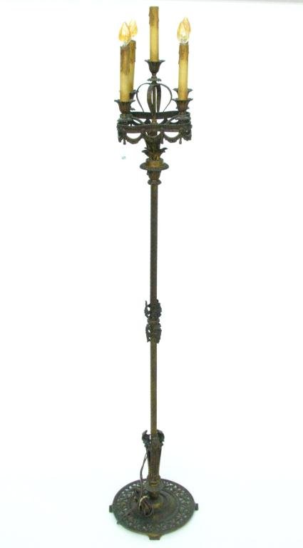 829 Vintage Ornate Cast Iron Gothic Style Floor Lamp