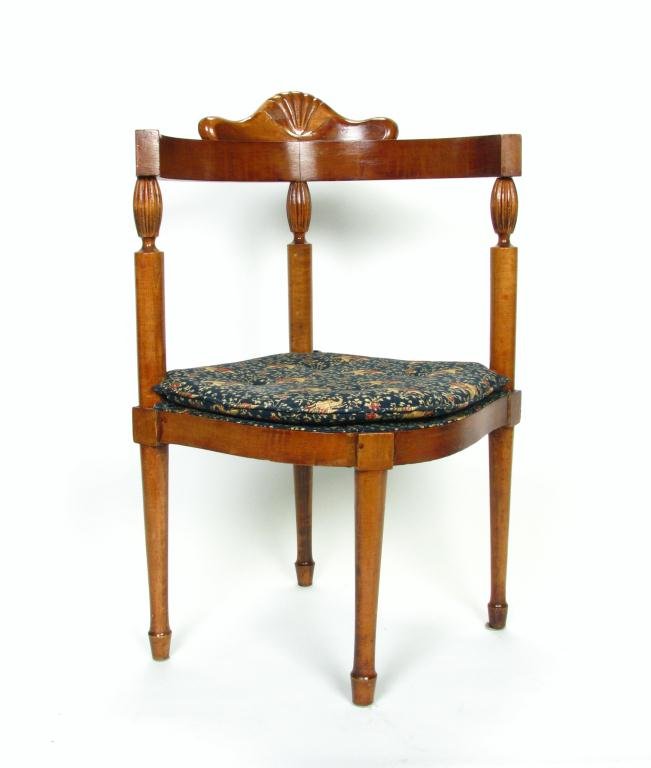 Antique Mahogany Corner Chair: Antique mahogany corner chair, 34" h, elephant motif upholstered seat