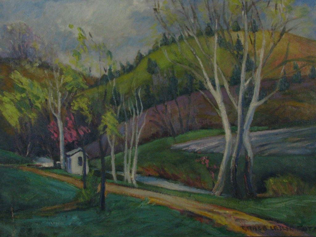 Grace L. Motz 18x24 O/B "Brown County State Park": Grace Leslie Motz (IN, 1911- ), 18 x 24 oil on board, signed lower right, "Brown County State Park", inscribed verso