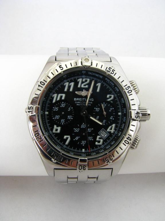 Breitling Stainless Chrono Rattrapante, Black Dial: Gents Breitling Stainless Steel Chrono Rattrapante with Black Dial