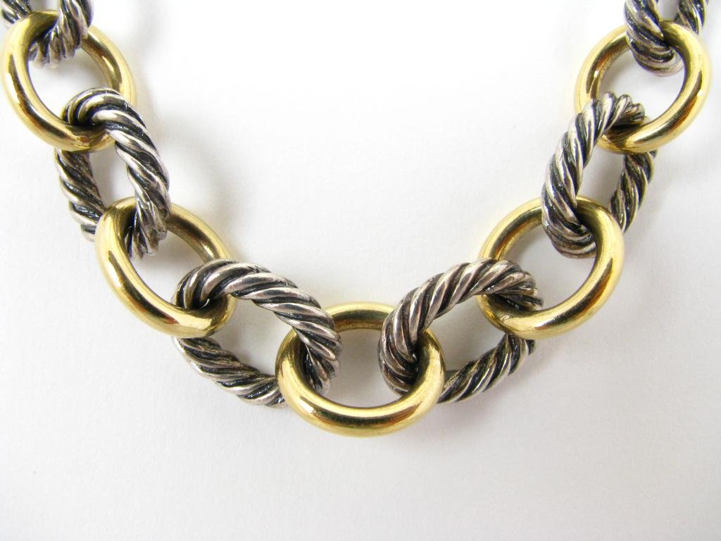 David Yurman Sterling & 18k Large Rolo 17" Chain: David Yurman sterling silver and 18k yellow gold large rolo 17" chain