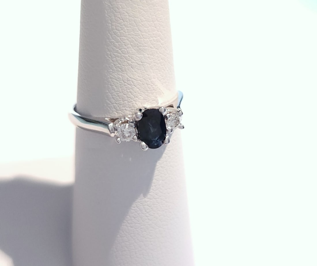 14K White Gold Diamond, Sapphire 3-Stone Ring (1 of 3)