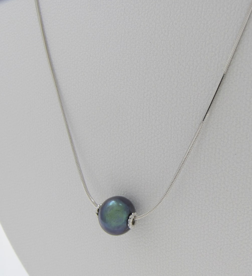 Black Cultured Pearl Pendant, 14K WG Chain (1 of 1)