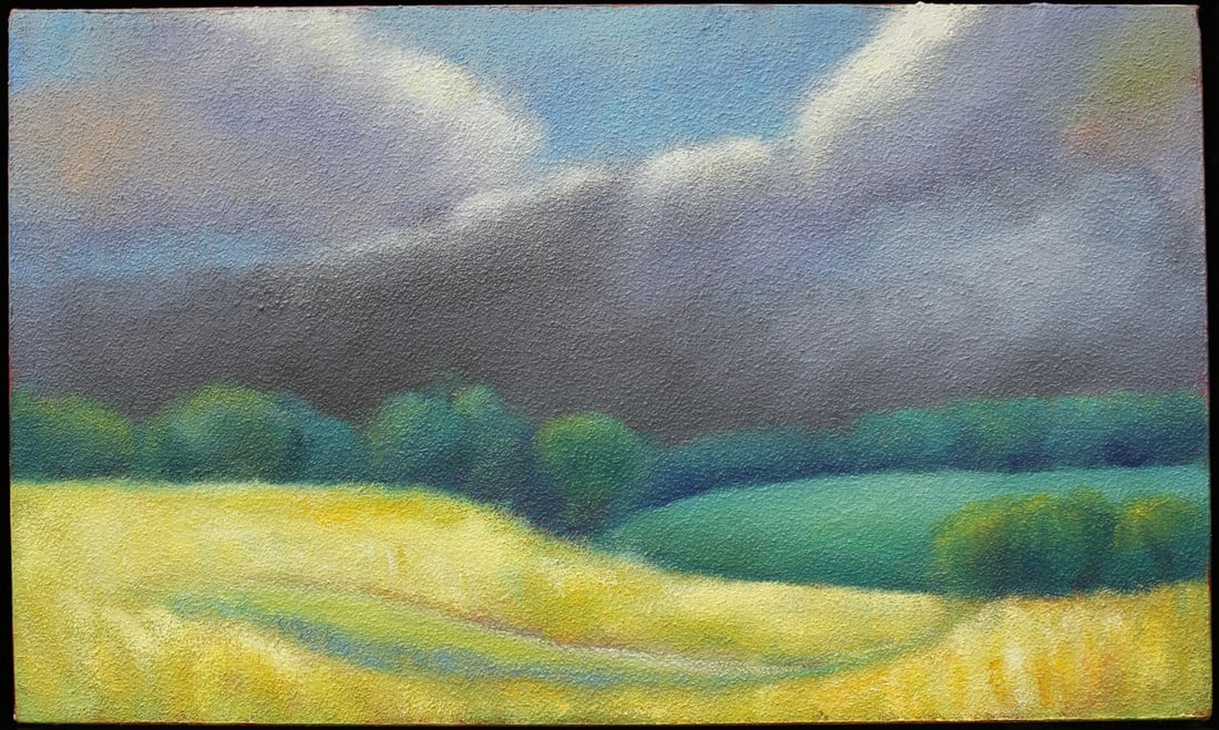 John Domont 12x20 Acry/C "Summer Thunder": John Domont (IN, Active) 12x20 , Acry/C , signed verso, 2002 , "Summer Thunder" , Inscribed: titled, dated verso as framed: 13.5 x 21