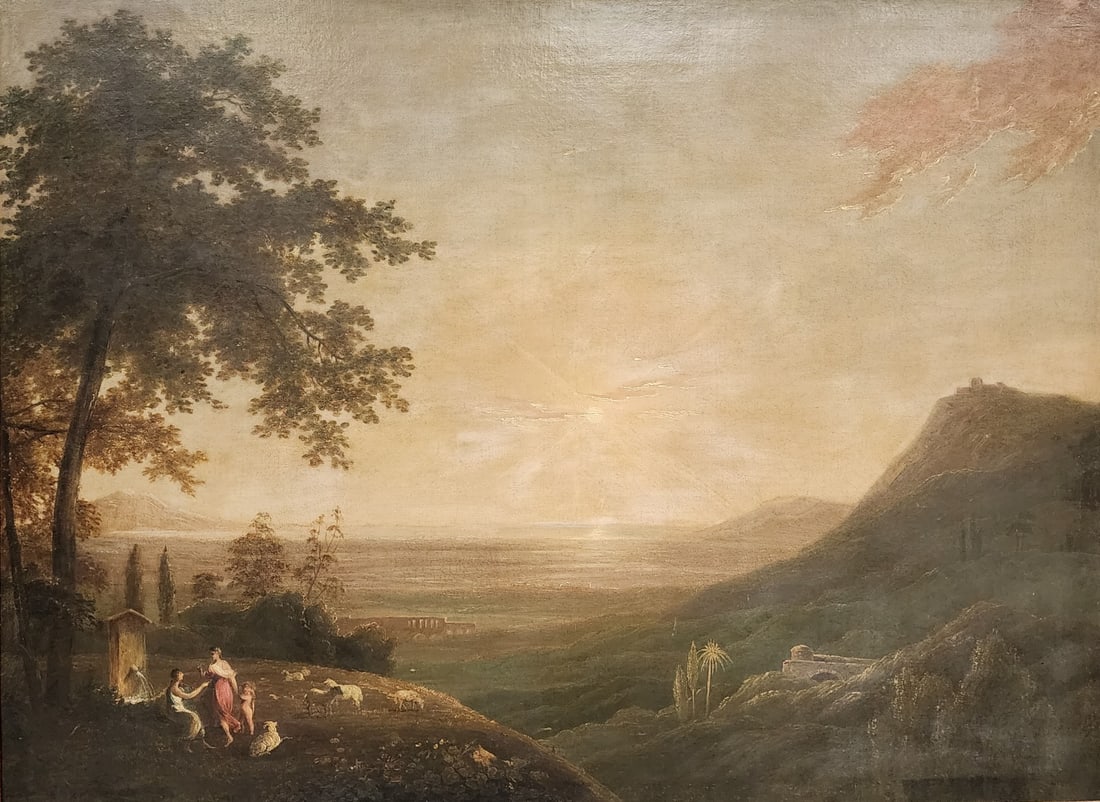 Unsigned Antique 39x51 O/C Sunset View (1 of 4)