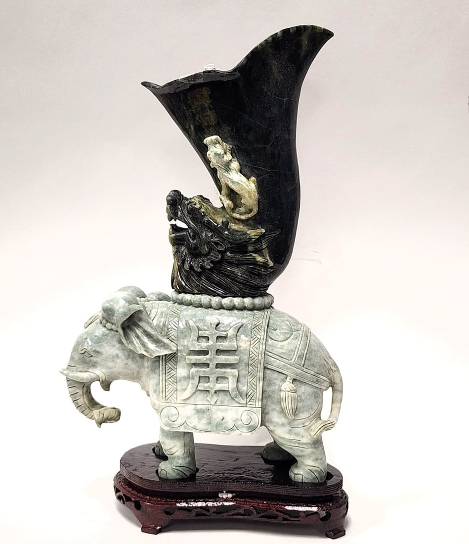 Large Carved Jade Elephant Figure (1 of 1)