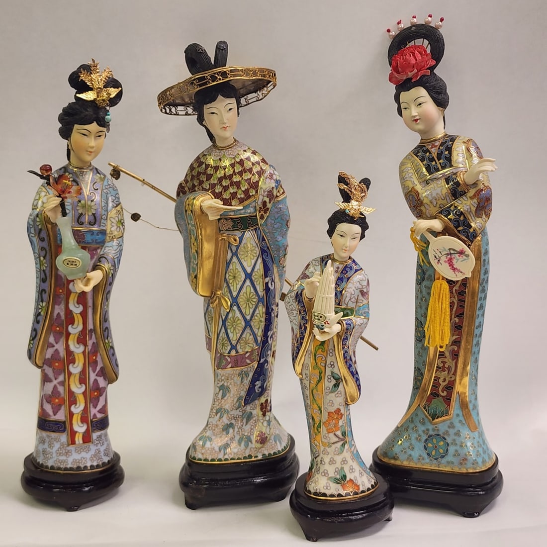 Four Chinese Cloisonne and Composition Figures (1 of 9)