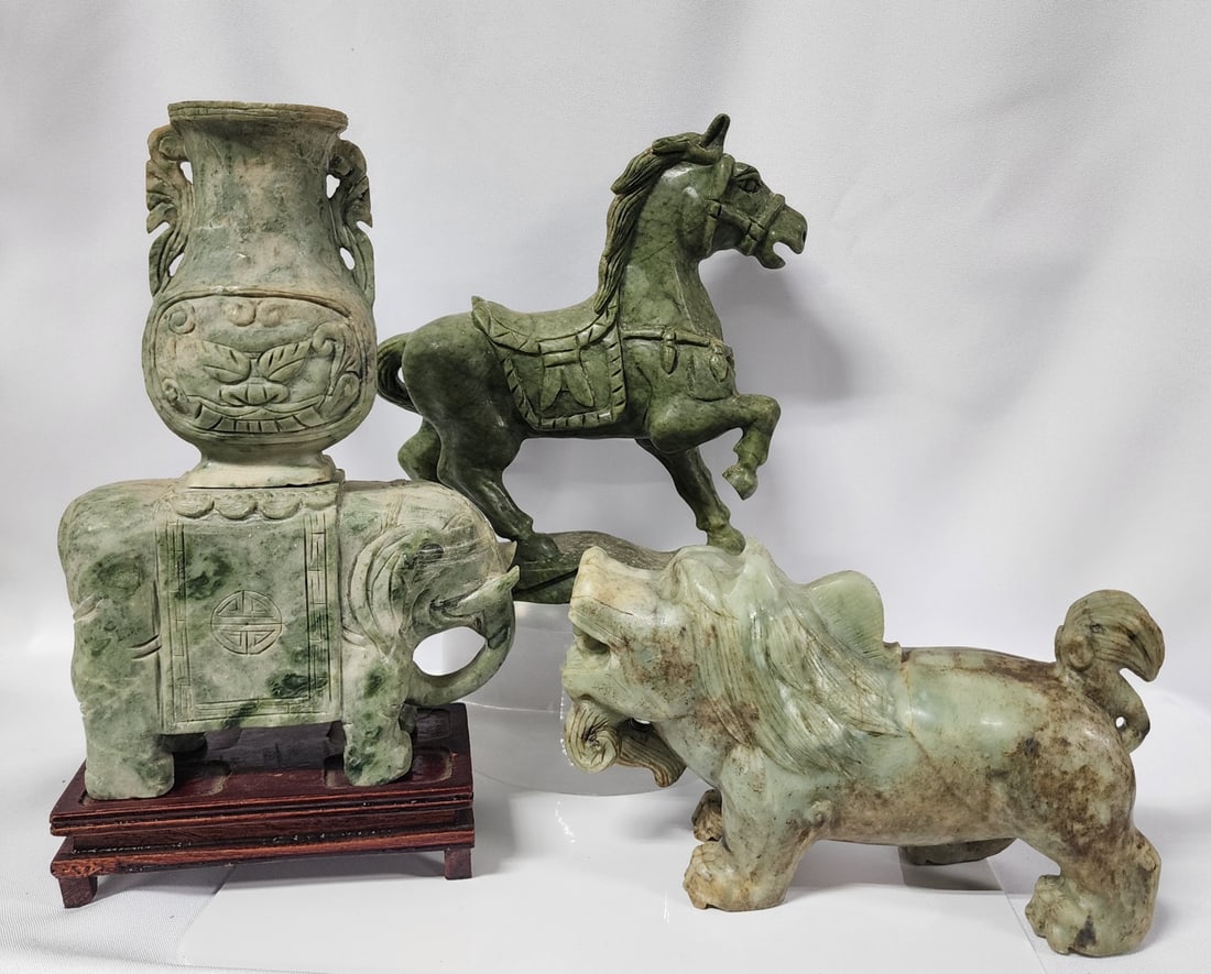 Three Green Jade Carved Animal Figures (1 of 13)