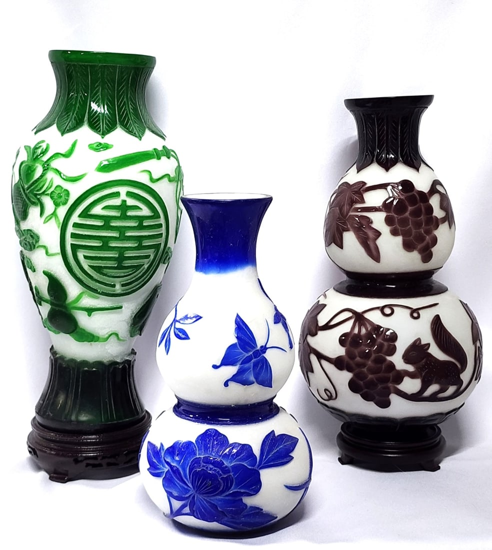 Group of Three, Peking Glass Vases (1 of 10)
