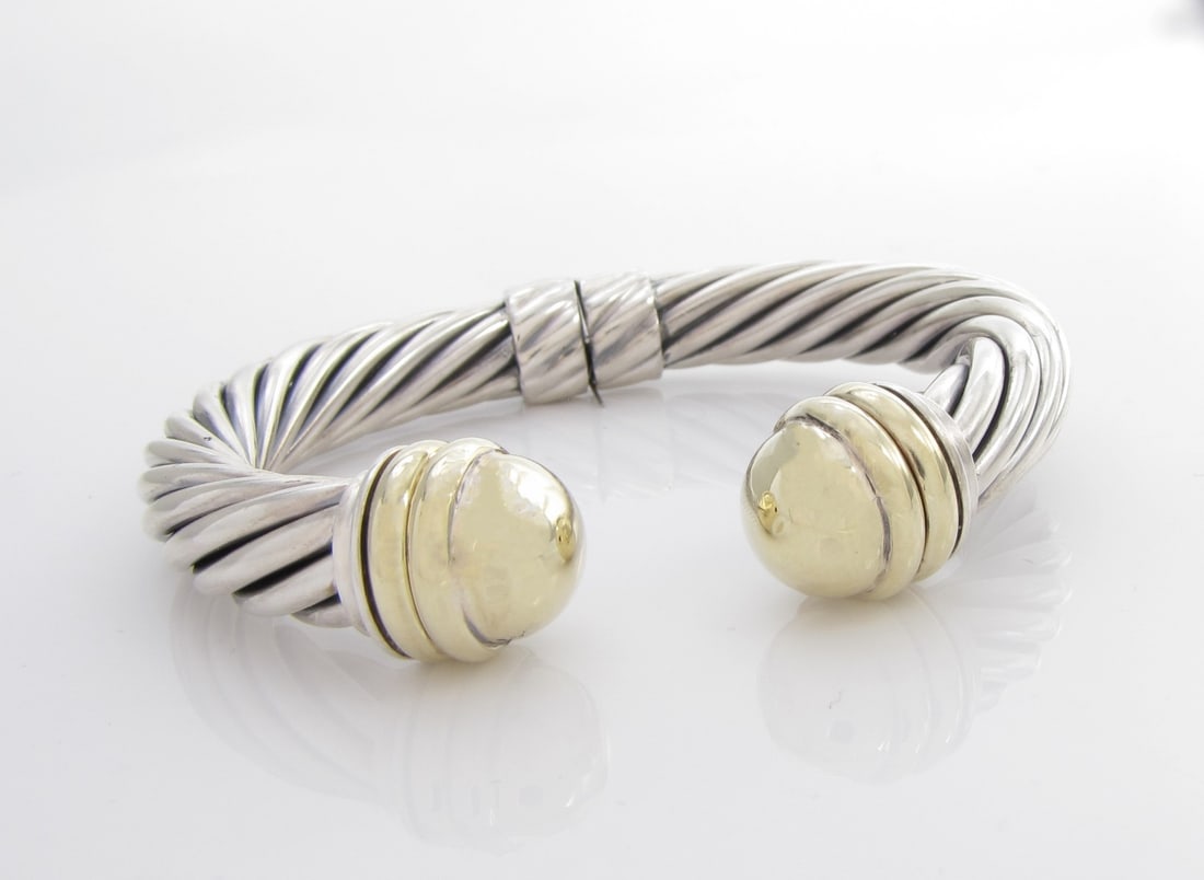 David Yurman Sterling/Gold Cable Cuff Bracelet (1 of 1)