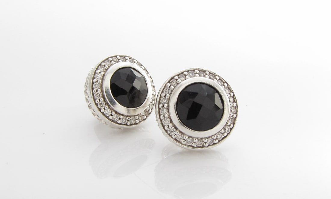 David Yurman Onyx and Diamond Stud Earrings (1 of 2)