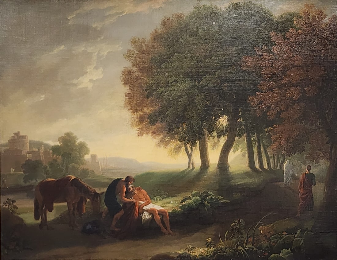 Unsigned Antique 28x36 O/C The Good Samaritan (1 of 13)