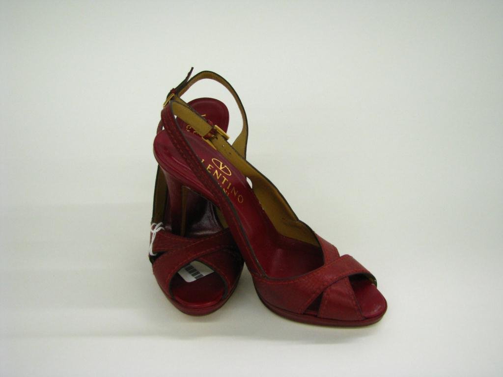 Valentino Garavani Red Leather Sling Back Heels: Valentino Garavani red leather open toe sling back heels. Heels 3 3/4", Size 36.5