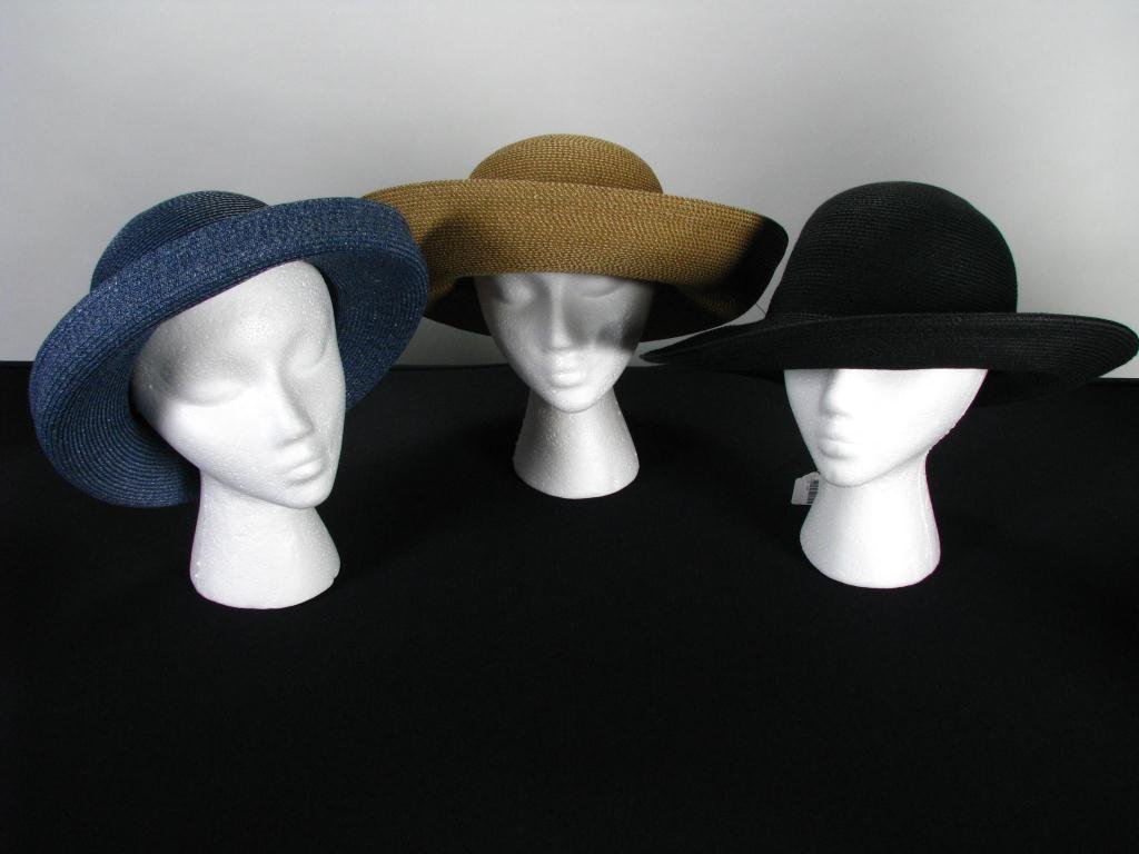 Group of Three Javits New York Foldable Hats: Lot of three Eric Javits New York "squishee" foldable hats: black, brown and blue