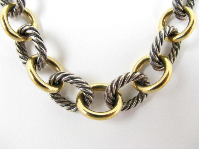 David Yurman Sterling Silver 18K Yellow Gold Chai: David Yurman sterling silver and 18k yellow gold large Rolo 16" chain