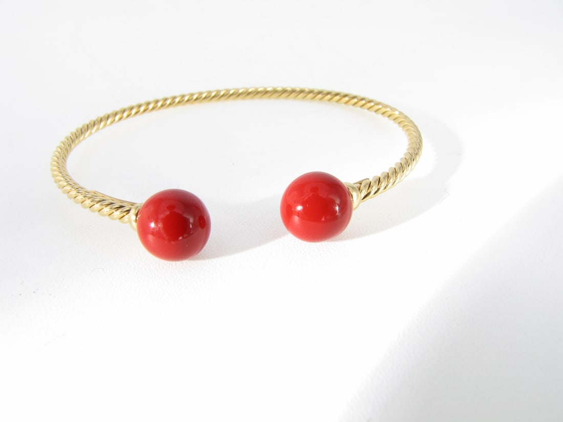 David Yurman 14K YG Cable Cuff Bracelet, Coral (1 of 1)