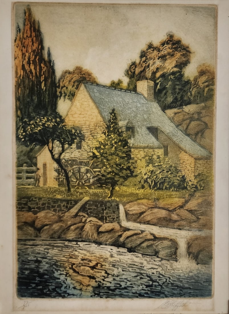 LO Griffith Hand-Colored Etching, Mill House (1 of 5)