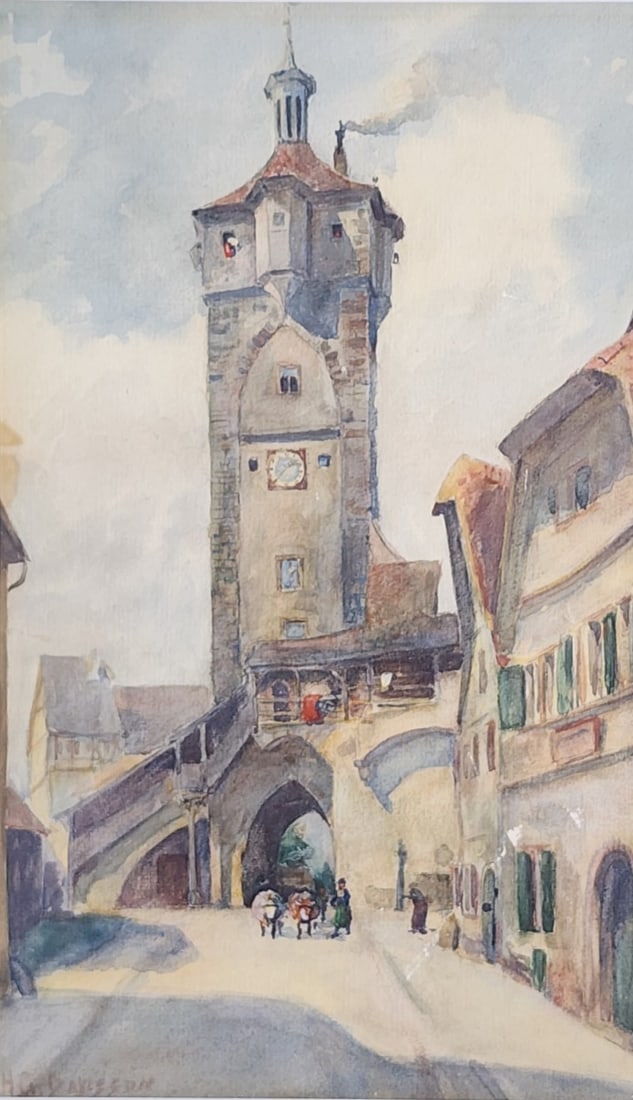 Homer G Davisson 15.5x9 WC Normandy Village, Figure (1 of 5)