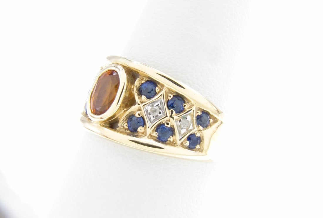 14K YG Citrine, Sapphire, Diamond Band Ring (1 of 3)