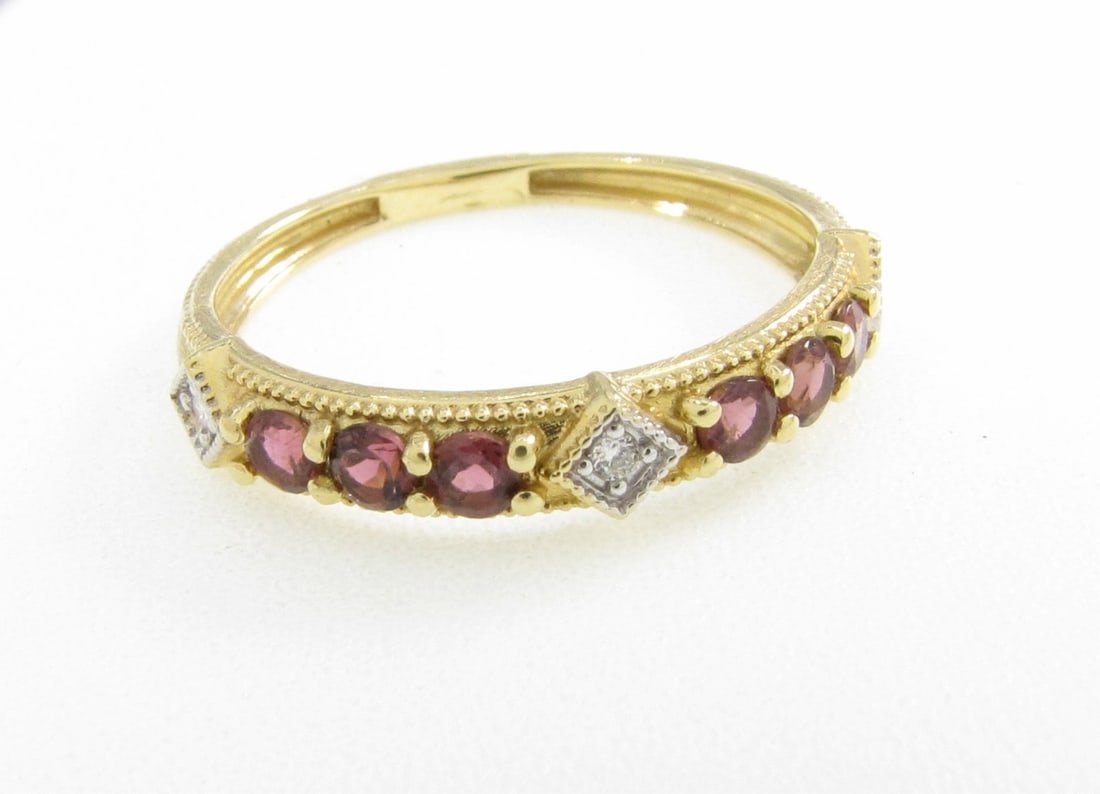 Jude Frances 18K YG Pink Tourmaline, Diamond Band: A NEW JEWELRY STORE CLOSEOUT Jude Francis, 18K yellow gold fashion band ring with pink tourmaline and diamond accent. Size 8. Retail $880