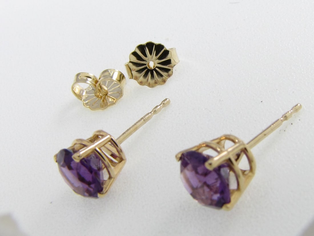 14K Yellow Gold Amethyst Stud Earrings, 2CTW (1 of 2)