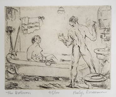 (2) Ltd Edition Etchings, Philip Reisman (NY): (2) Limited edition etchings by Philip Reisman (NY, 1904-1992), including "Self-Portrait", signed and numbered 31/100 lower margin, framed: 11.75 x 11", and "The Bathroom", signed and numbered 45/100