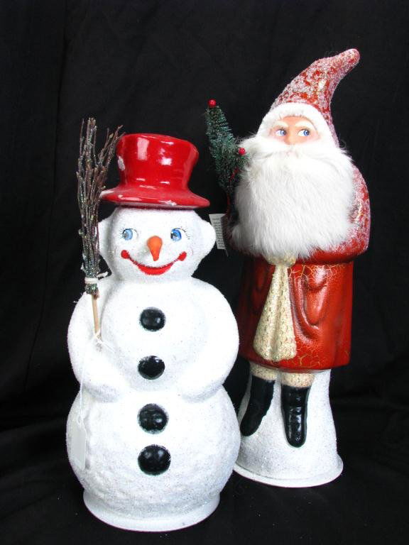Christopher Radko Papier Mache Candy Containers: Two Large Christopher Radko Papier Mache Candy Containers, 13" snowman and 17.5" Santa
