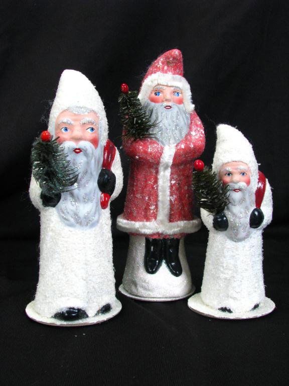 Christopher Radko Papier Mache Candy Containers: Group of three Christopher Radko Papier Mache Candy Containers, 7.5", 7" and 5.5" tall