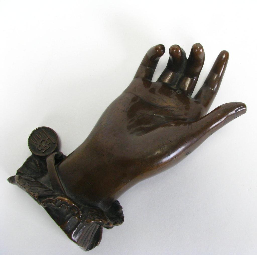 Bronze Hand Sculpture, Artist Signed: Bronze Hand Sculpture, Artist Signed, 6" long, with monogram on bracelet, "KTR" (possibly Kim Taylor Reece, Hawaii)