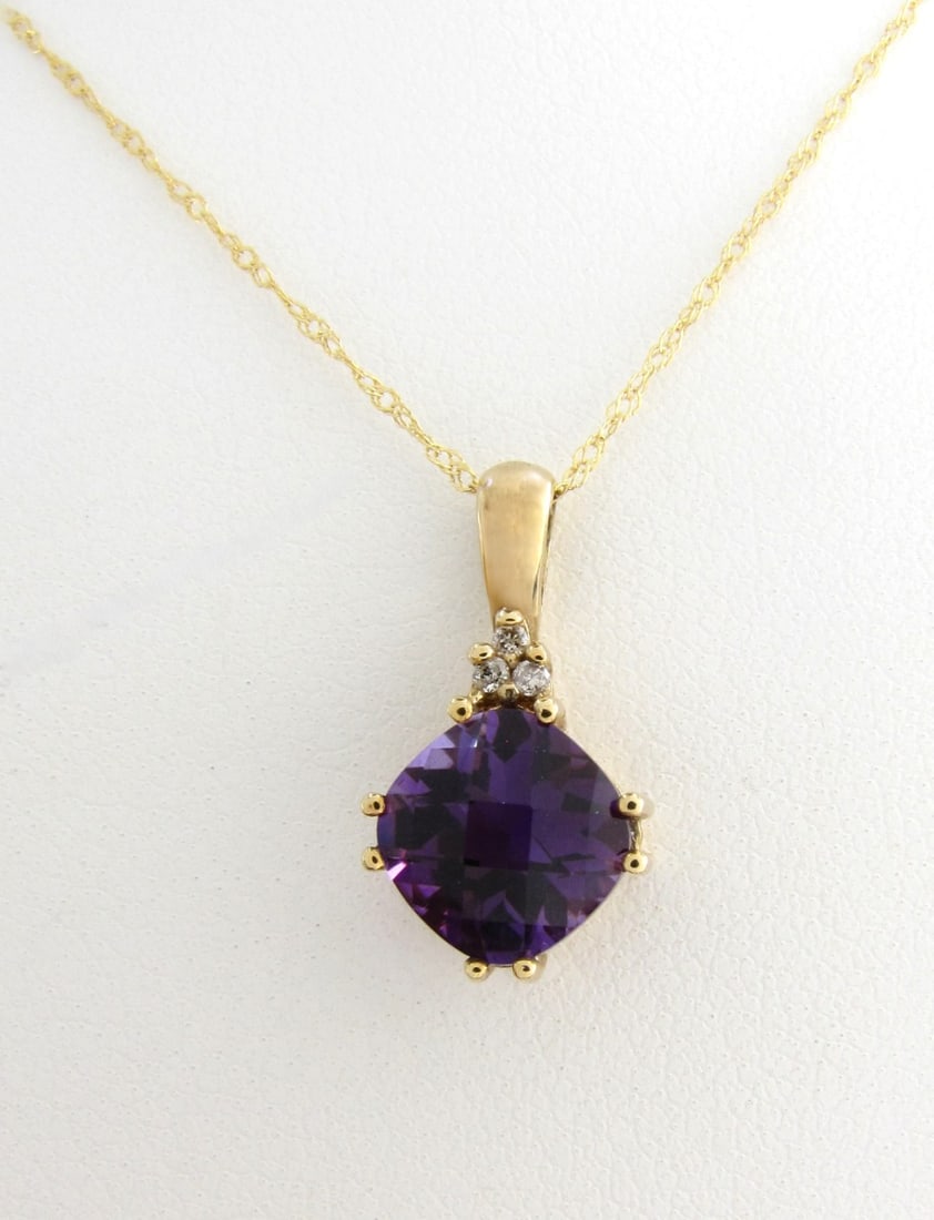 14K Yellow Gold Amethyst Pendant, Chain (1 of 2)