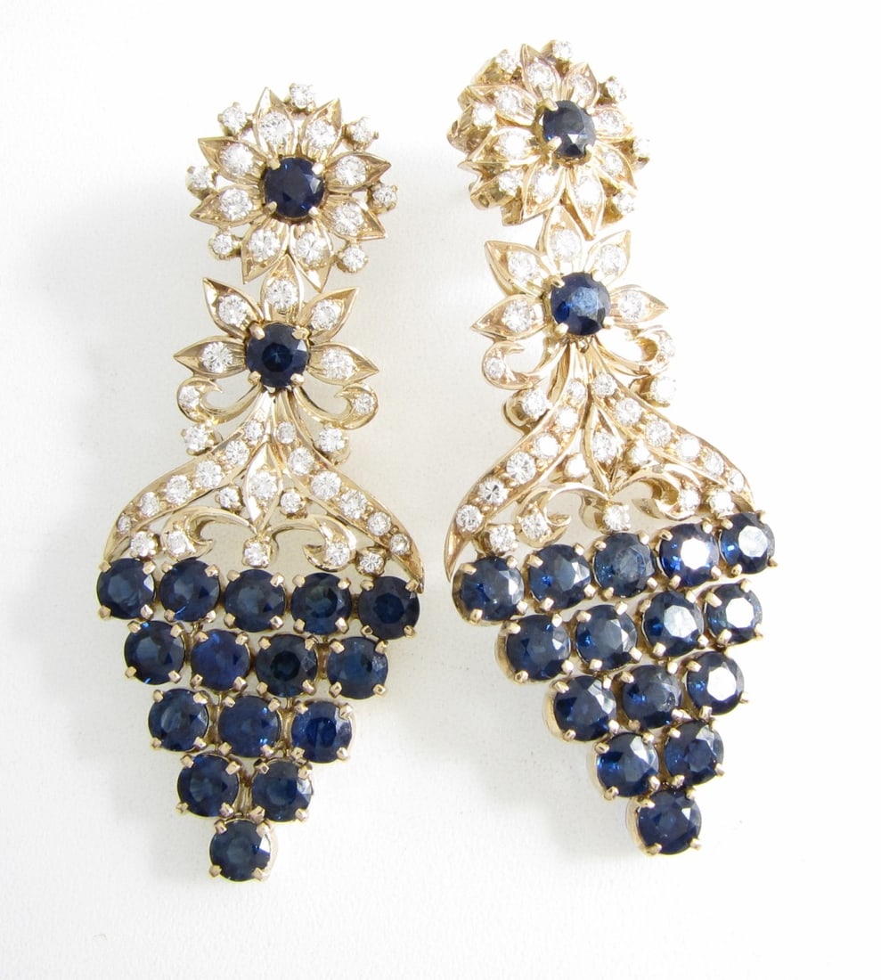 Pair of 18K YG Diamond/Sapphire Earrings (1 of 3)