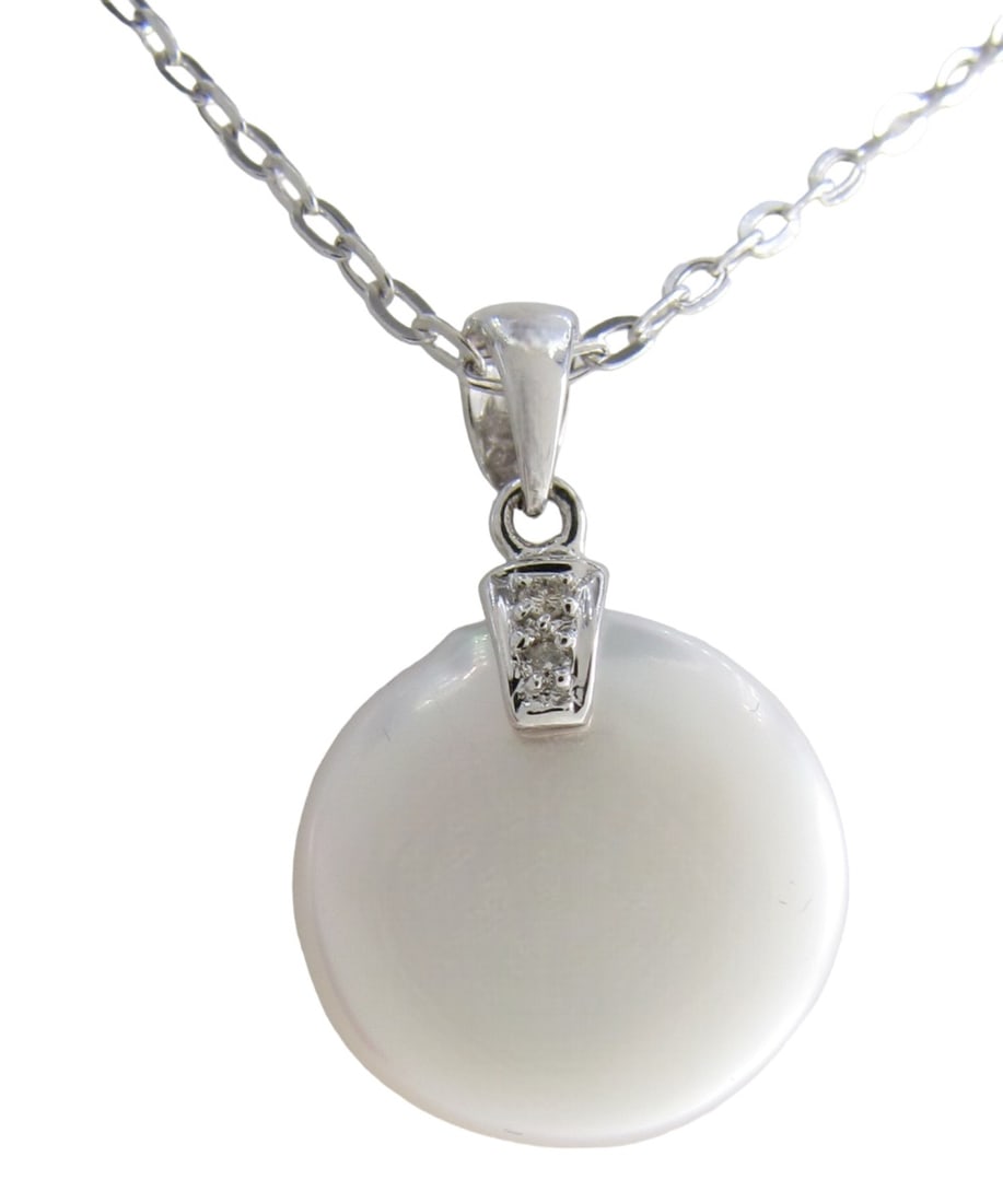 14K Cultured Coin Pearl, Diamond Pendant, Chain (1 of 2)