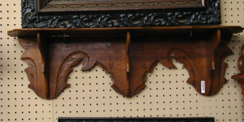 Carved Oak Antique Clock Shelf: Carved Oak Antique Clock Shelf, 9.5" high, 34" long
