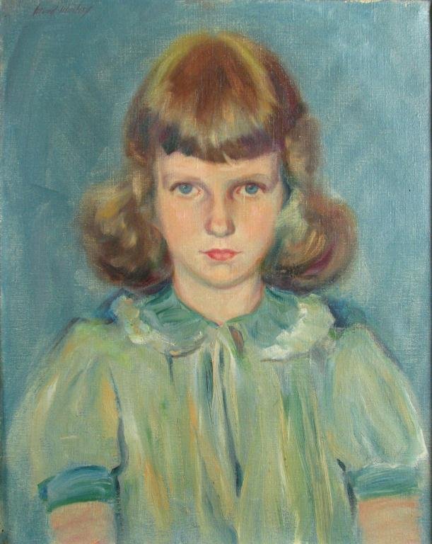 Wood Woolsey 20 x 16 O/C Portrait of Sister: Wood Woolsey (IN, 1899-1970), 20 x 16 oil on canvas, signed upper left, Portrait of Rhonda Woolsey Wolverton, sister of the artist, from the estate of Rhonda Woolsey Wolverton, daughter of Carl Woolse