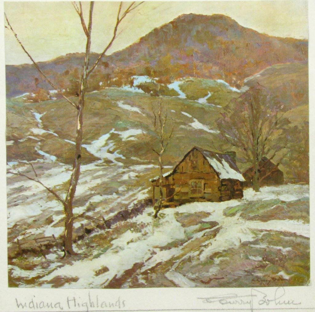 C Curry Bohm Lithograph, 5 x 5.25,: Claude Curry Bohm (IN, 1894-1971), 5 x 5.25, lithograph, signed in pencil lower right, "Indiana Highlands"