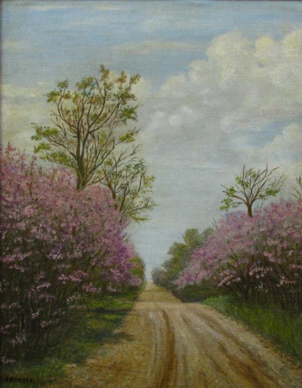 Flora Servies 15x12 O/B Spring Dogwoods: Flora Servies (IN, 20th Century), 15 x 12 oil on board, signed lower left, Spring Dogwoods, from the estate of Rhonda Woolsey Wolverton, daughter of Carl Woolsey