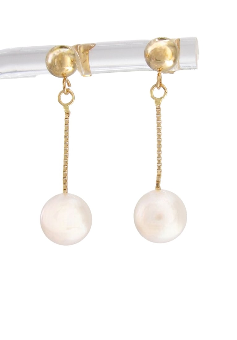 14K YG Drop White Pearl Earrings (1 of 1)